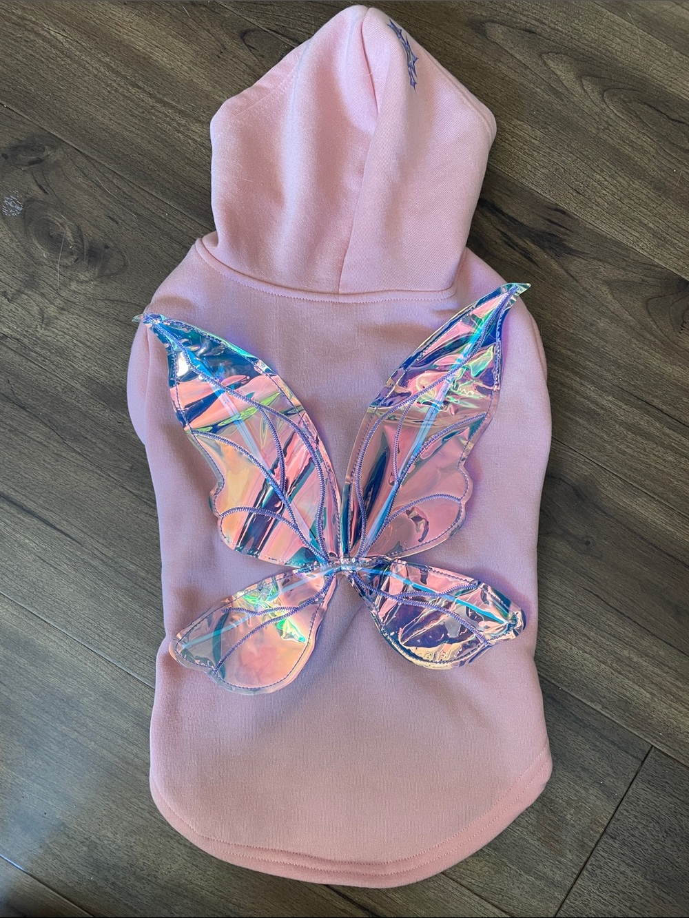 Pink Hoodie with Iridescent Butterfly Wings*